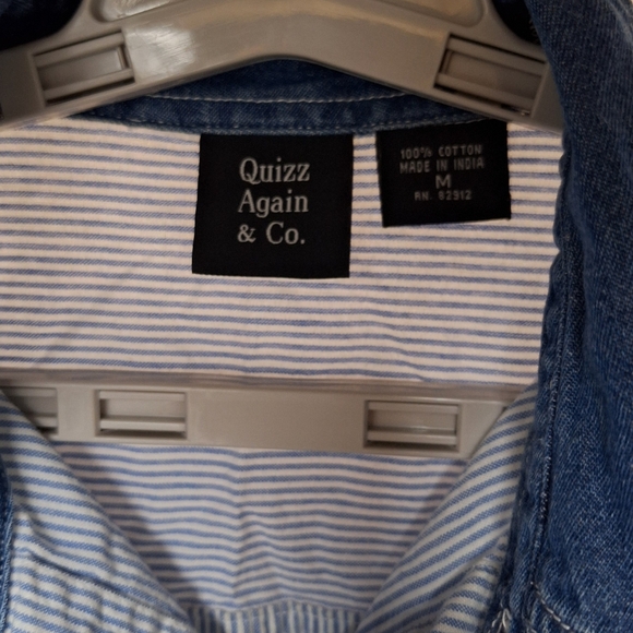 Women's cotton Blue Striped Button Down Shirt with Patchwork - Picture 4 of 7